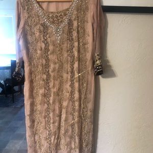 Women 3 Piece Party heavy dress gold